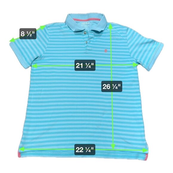 Izod Golf Men's Blue Striped Polo Collar Shirt Size Large Pink Logo Casual Sport - Picture 4 of 5